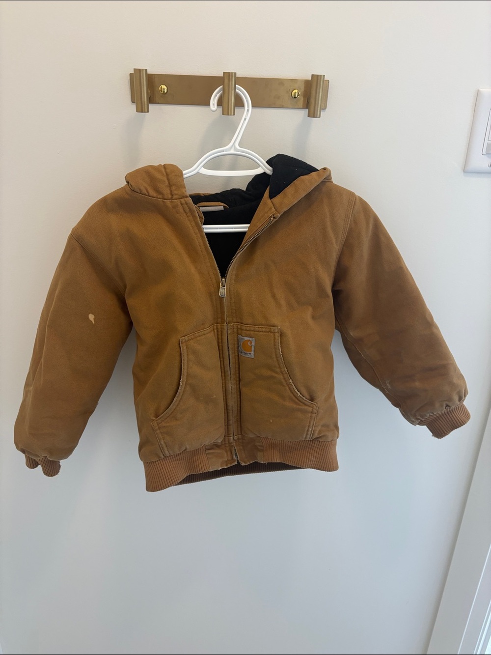 Carhartt Brown Hooded Kids Jacket with Black Lining